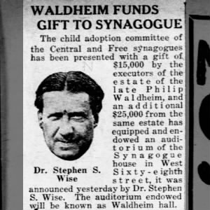 Waldheim Funds Gift to Synagogue