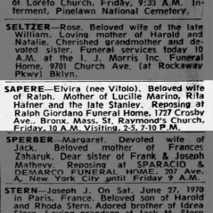 Obituary for Elvira SAPERE